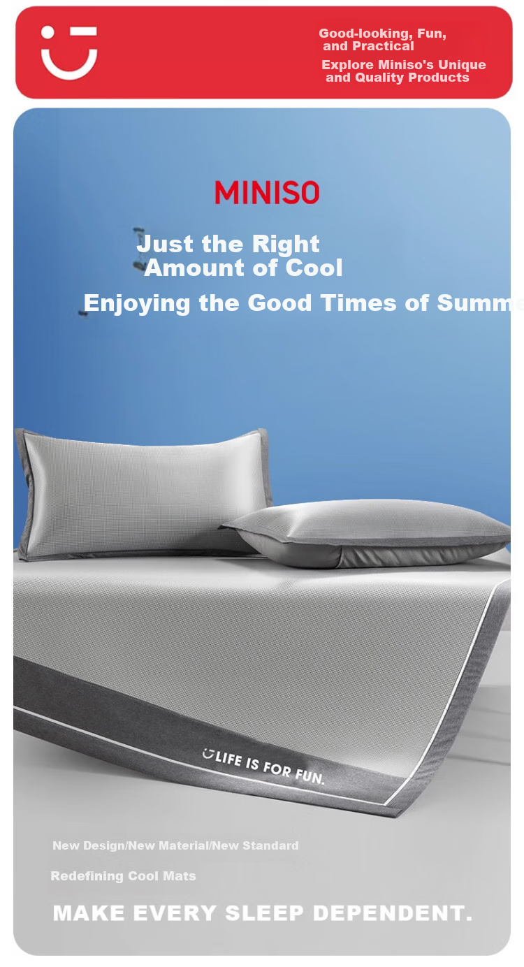 MINISO Ice Silk Mat Three-Piece Set Cooling Mat, Air Conditioning Mat for Summer, Foldable Mat, Dormitory And Home Use, Double Bed Size 1.5x2 Meters 3