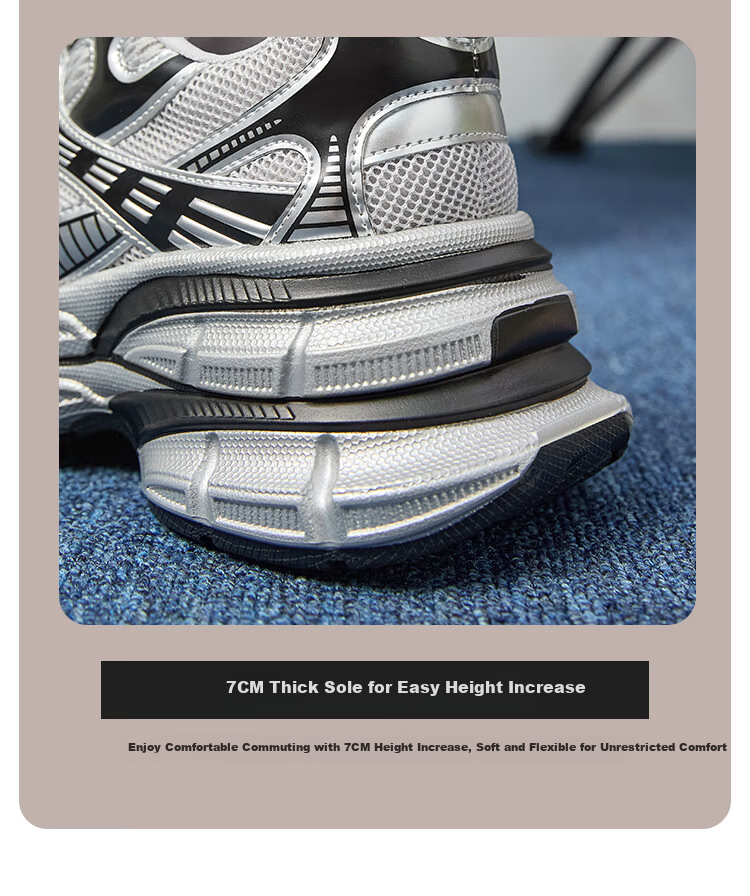 ZHR Silver Dad Shoes for Women, Trendy Sports Casual Couple Shoes, Thick-Soled Height-Increasing Women's Shoes, JT67 Silver, Size 39 4