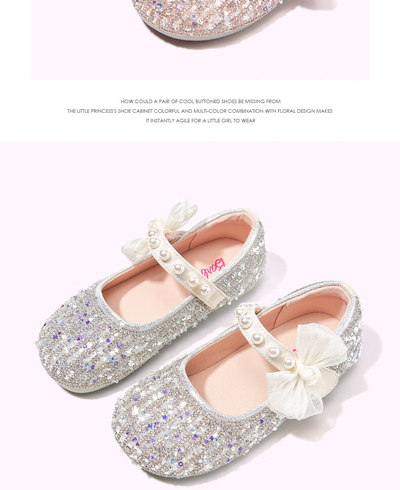 Barbie Girls' Crystal Shoes for Spring And Autumn, Shiny Dress Shoes for Girls, Stage Performance DA6726, Pink, Size 27 6