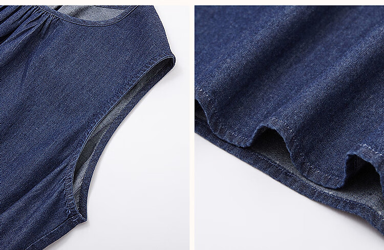 Demana Pure Cotton Private Talk Summer Lightweight Slim Pleated Round Neck Denim Sleeveless Tie Women's Dress 7