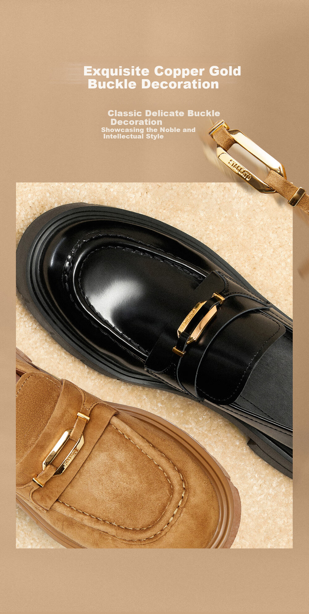 STACCATO Yang Mi's Same Style Yaojin Jazz Loafers Women's Leather Shoes EGB28CA5, Cool Black, Size 38 5