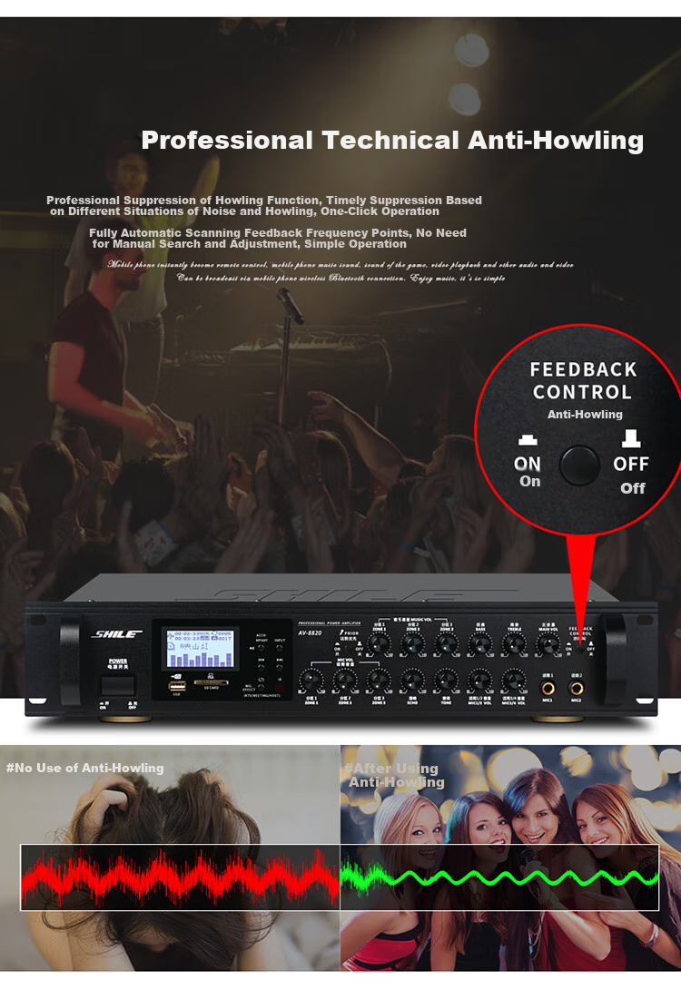 SHILE AV-8820 Professional Conference Six-Channel Amplifier, Three-Zone Power Amplifier, Supermarket Classroom Background Music, 360W High-Power Output 14