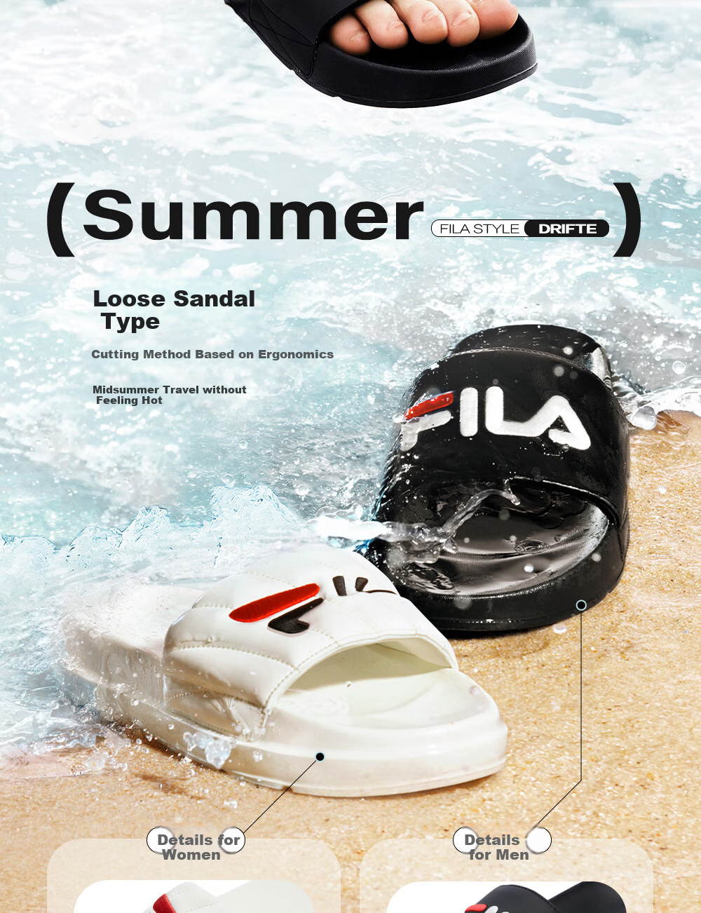 FILA Drift Boat 1 Men's Retro Slide Sandals Summer Casual Beach Shoes 3