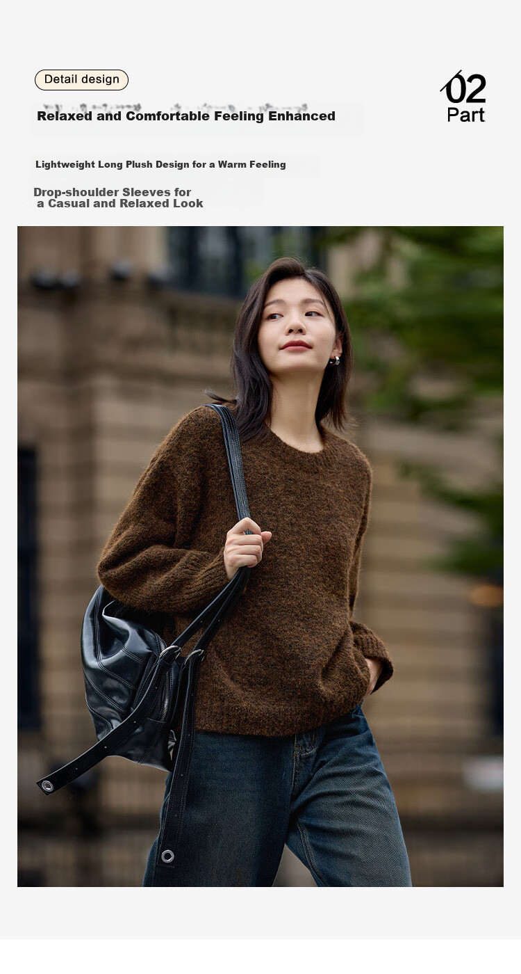 Dme Wilderness Forest Sweater Winter Style Knitted Top Retro Brightening Lazy Round Neck Sweater for Women, Dark Coffee Color, M 7