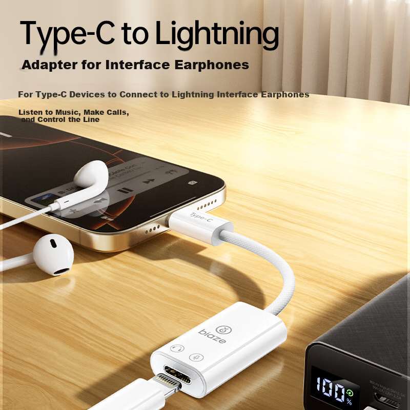 Адаптер BIAZE Type-C Male на Lightning Female для наушников, конвертер для iPhone/iPad/Pro, поддержка музыки и звонков