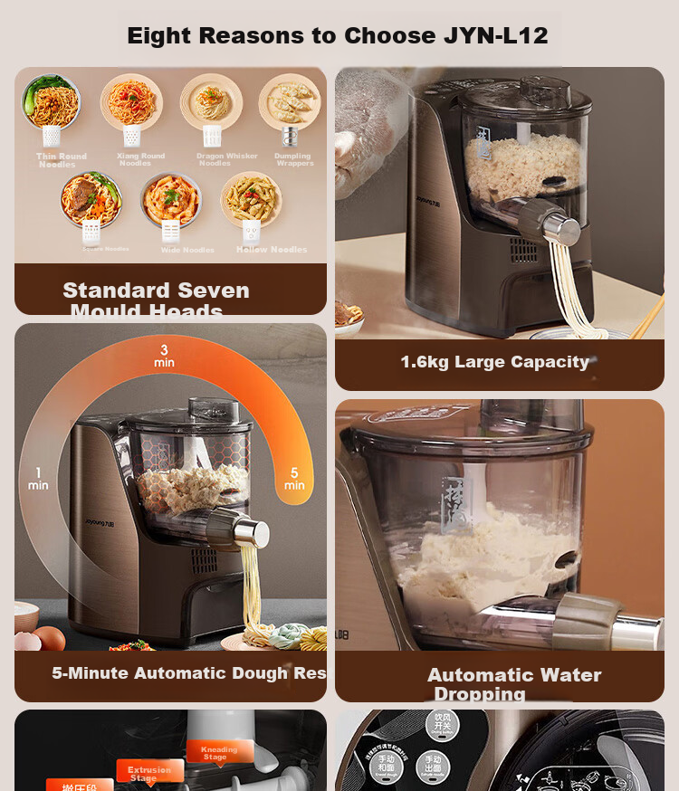 Joyoung Home Noodle Maker, Fully Automatic Multi-Functional Pasta Machine, Multiple Die Heads And Dough Kneading Machine, Electric Dumpling Wrapper Maker YN-L12 1
