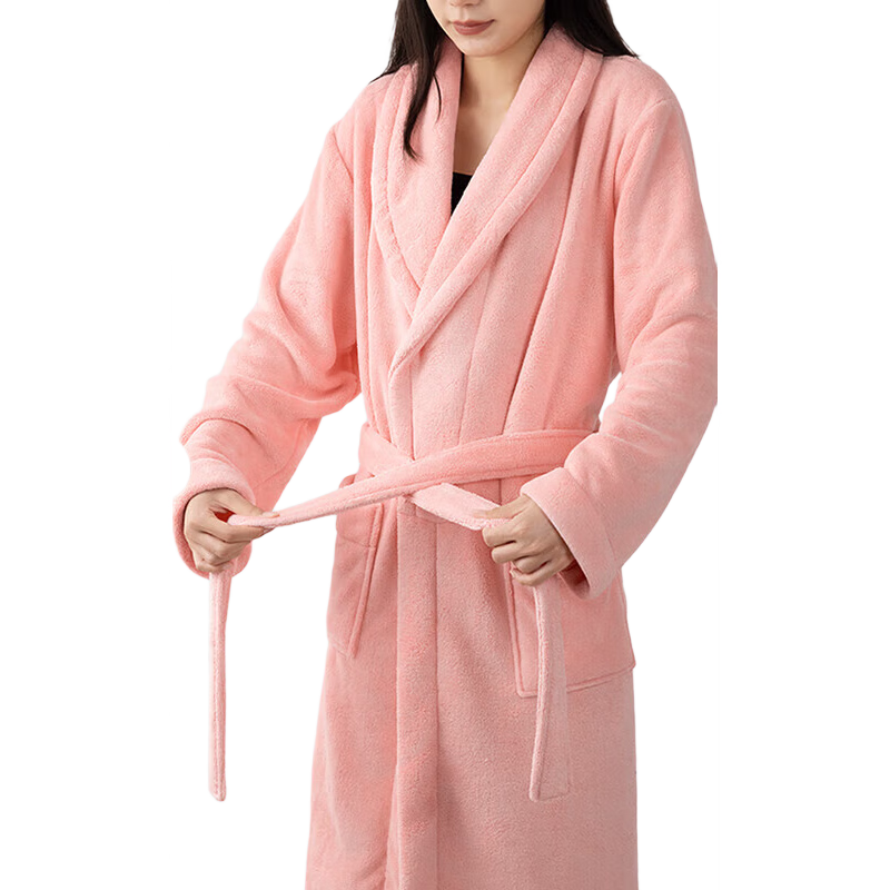 Grace Thickened Plain Weave Bathrobe Absorbent Wearable Towel Home Couple Warm Bath Skirt Soft Bathrobe Pink