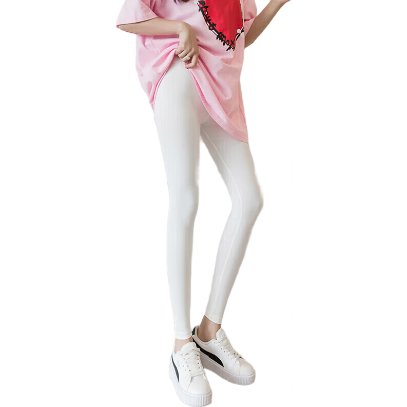 LangSha Women's Ice Silk Leggings for Outer Wear, Thin Summer Style, Elastic Silky Tight High-Waist Slimming Nine-Tenths Pants
