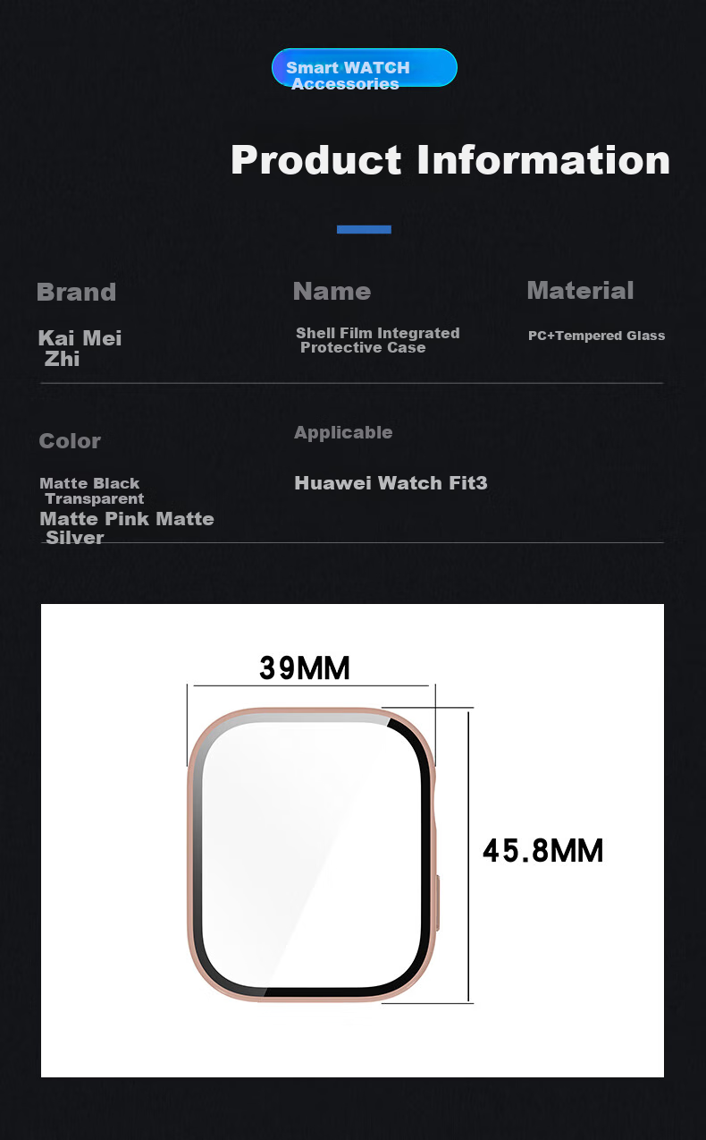 KMaxAI Protective Film And Case for Huawei Watch Fit3, All-In Full Coverage, Watch Face Screen Protector & Protective Cover, Anti-Fingerprint Hard Shell + Tempered Glass Film, Matte Silver 4