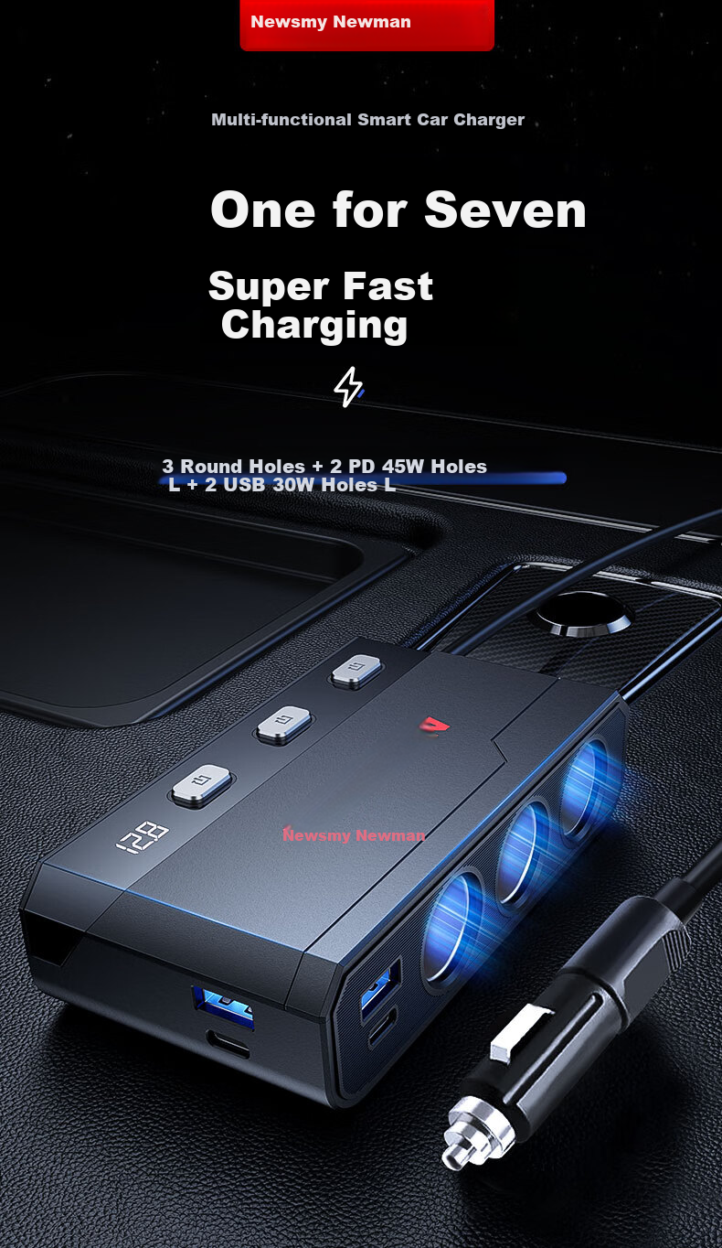 Newsmy Car Charger, Super Fast Cigarette Lighter, Three-In High-Power Conversion Adapter, Car Charger 24V for Trucks 1