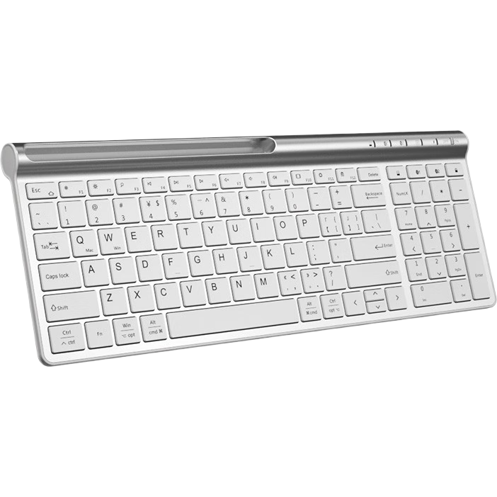 B.O.W Hangshi HD306CL-2 Rechargeable Tri-Mode Wireless Dual Bluetooth Keyboard Portable Ultra-Thin Quiet Keyboard for Laptop Desktop Tablet iPad Silver White