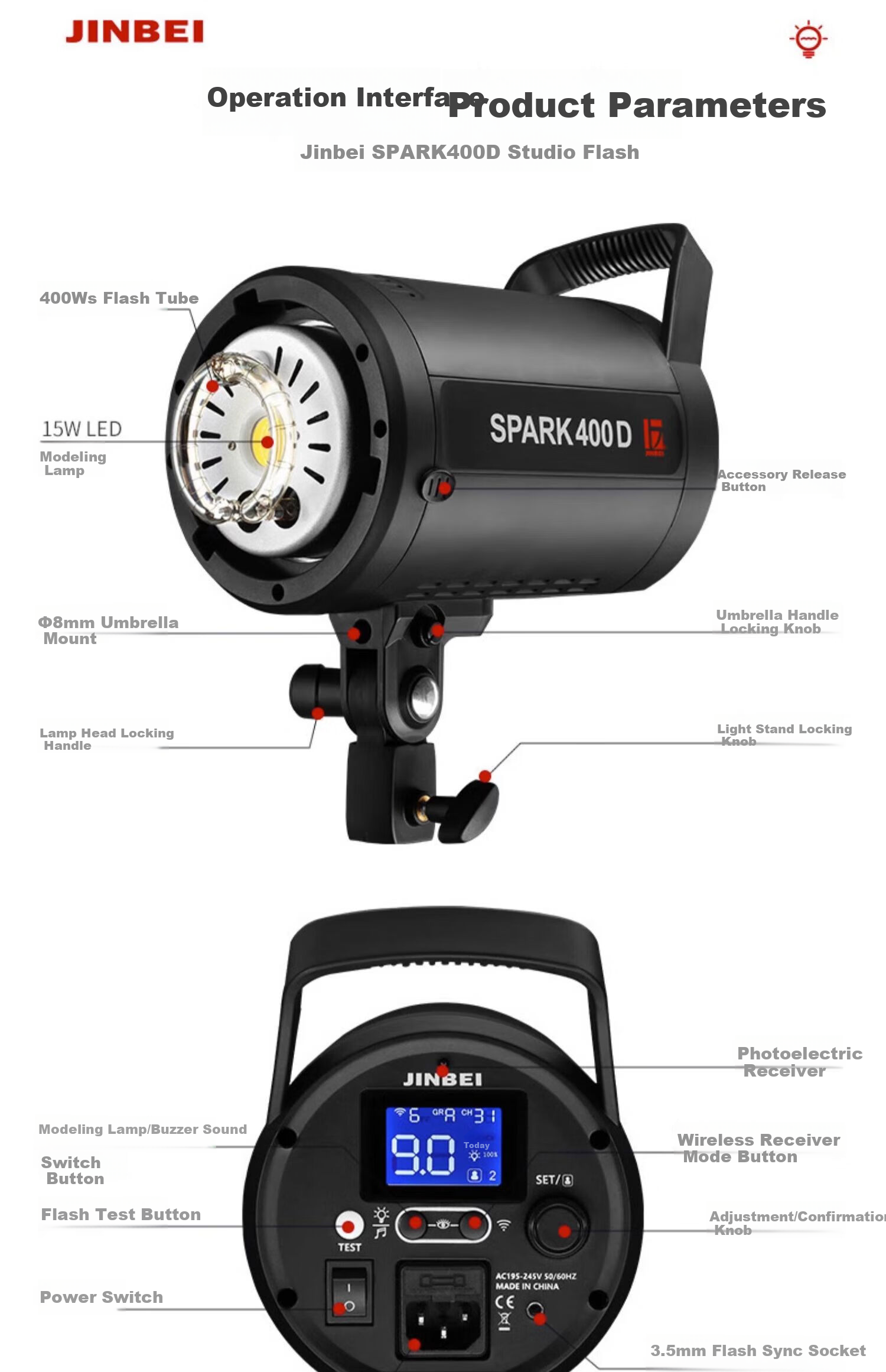 JINBEI SPARK-400D Fourth Generation Photography Studio Kit, Indoor Flash 400W, for Clothing Portrait ID Photos, Fill Light, Photography Studio Camera, Still Life Product Shooting Special Lighting 19
