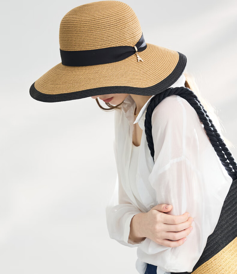 ELLE Sun Hat for Women, Face-Slimming Straw Hat, Summer Outdoor Wide-Brimmed Hat, Elegant Beach Vacation Gift 11