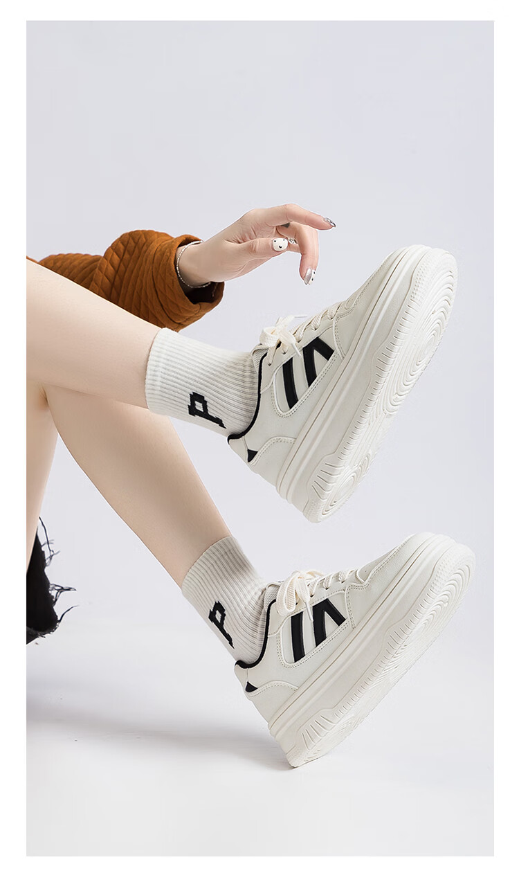 Global Black and White Thick Sole Platform Sneakers Height Increasing White Shoes INS Style 2026 Spring Comfortable New Korean Casual Shoes 6