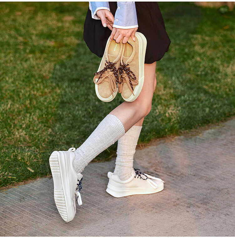 Le Saunda [Shengye Thick Milk] Simple Lace-Up Patchwork Low-Top Casual Sneakers Women's Flats 6M44201 Jade Green GNS 37 2