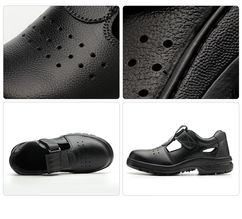 BAIGE Men's Safety Shoes Summer Breathable Anti-Smash Anti-Puncture Leather Steel Toe Work Shoes Black Size 42 7