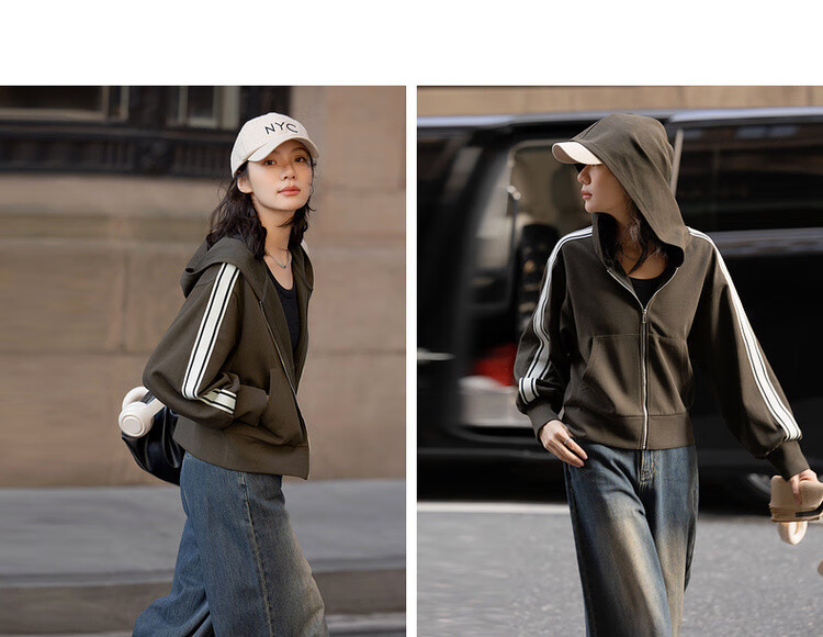 Dme [American Retro Style] Spring Academic Style Woven Strap Patchwork Casual Hooded Slimming Versatile Short Women's Jacket 5