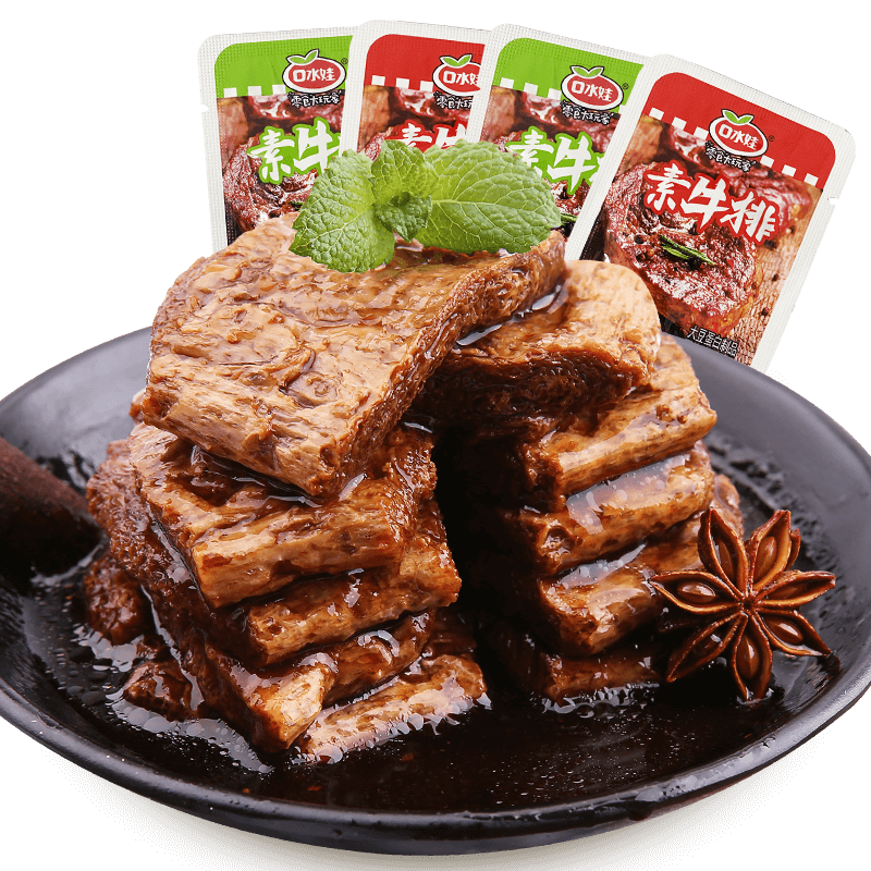 口水娃素牛排混合味210g手撕素肉豆干素食休闲零食