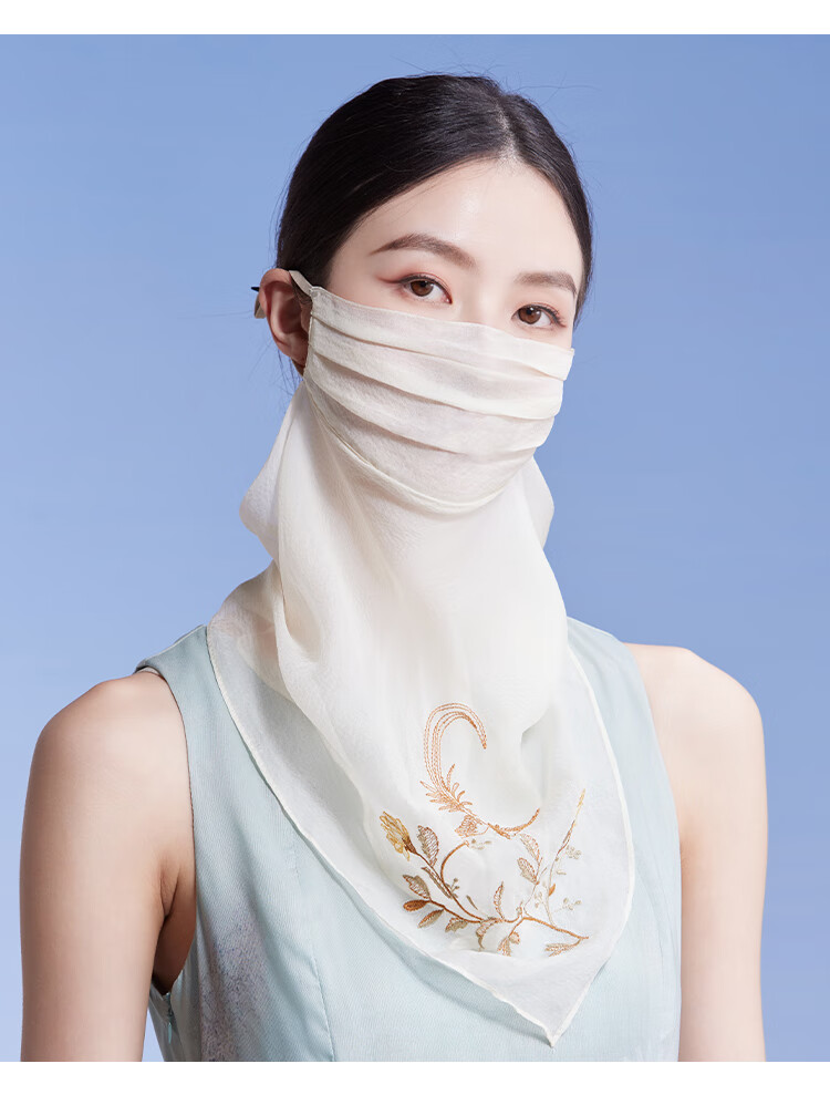 Shanghai Story Silk Protective Face Shield Women Summer Sun Protection Mulberry Silk Embroidered Sunshade Mask Veil Neck Guard Mother's Day Birthday Gift 13