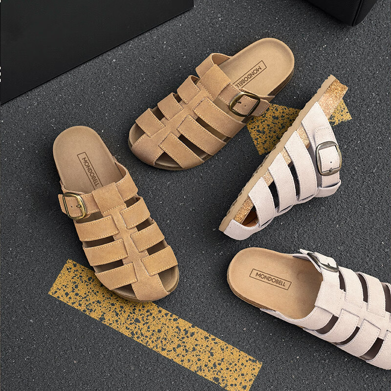 MONDOBELL Sandals, Slip-Ons, Retro Birkenstock Style, Flat Soles, Spring And Summer Wear, Fashionable Casual Versatile Soft-Soled Women's Slippers, Closed-Toe, Beige, Size 38