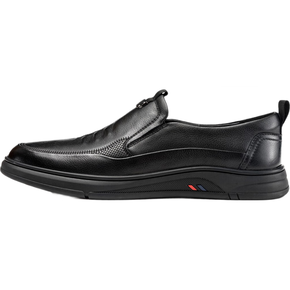 Aokang Business Casual Shoes for Men, Cowhide Leather, Soft Sole, Slip-On Comfortable Loafers, Black, Size 41