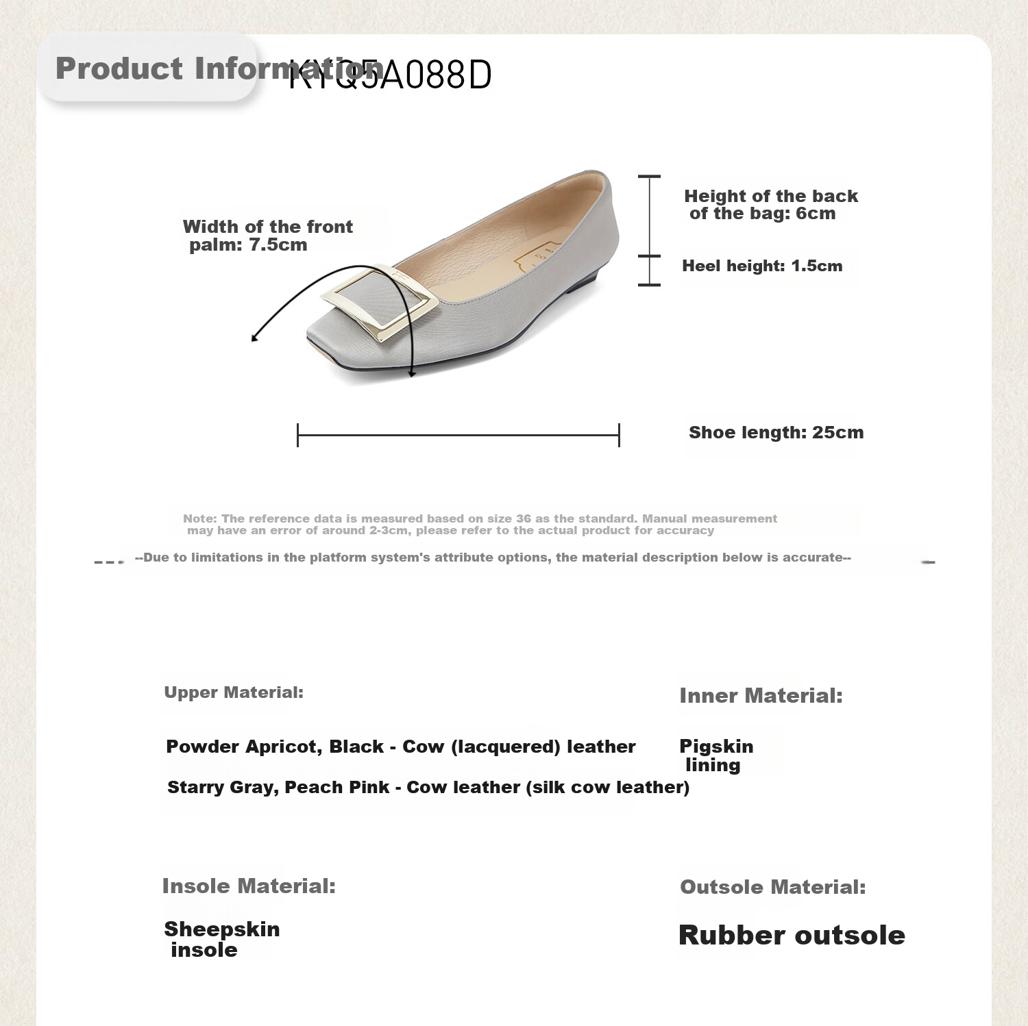 COMELY Square Buckle Low-Cut Flats for Women, Spring And Summer New Style Genuine Leather Versatile Flat Shoes to Match Dresses, Pink Apricot Color, Size 39 3