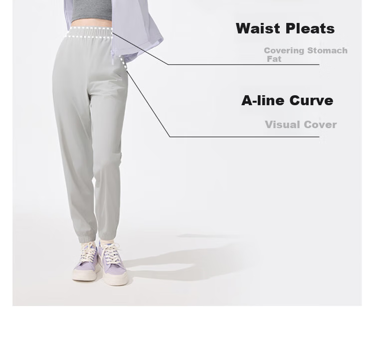 Beneunder Women's Wide-Leg Casual Pants with Elastic Ankle Cuffs, Sports Sun Protection Trousers, Ice Silk Quick-Dry Spring And Summer Style 25 Soft Support AL845 9