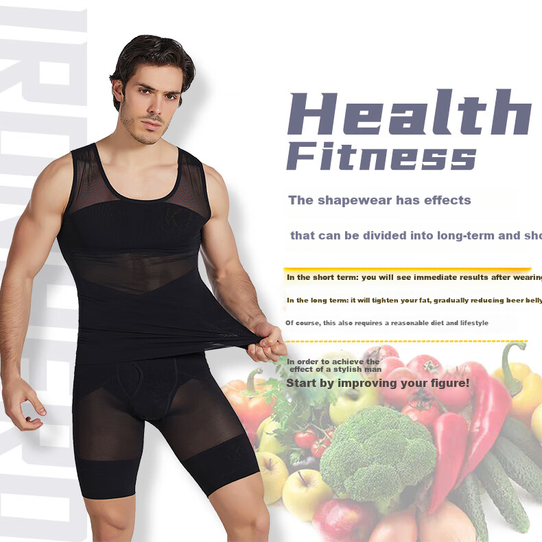 LangSha Men's Shapewear, Invisible Tummy Control Vest, Fitness Belly Slimming Device, Waist Trainer, Black, Size M 26