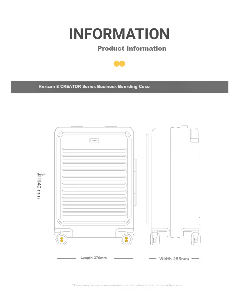 LEVEL8 Suitcase Travel Luggage for Men And Women, Business Carry-On with Front Opening, Wide Handle, Creator Series in Gray 14
