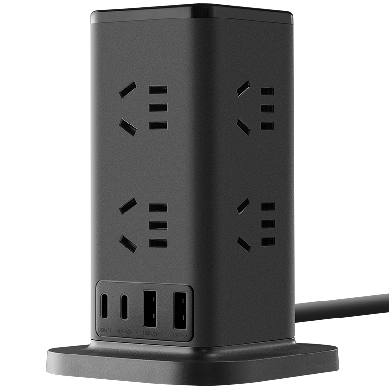 BULL Vertical USB Socket, Overload Protection Power Strip/power Board/power Adapter/power Strip, 8 Outlets with Master Switch + 2A2C, Total Length 1.6 Meters, GNV-UL1008U Black