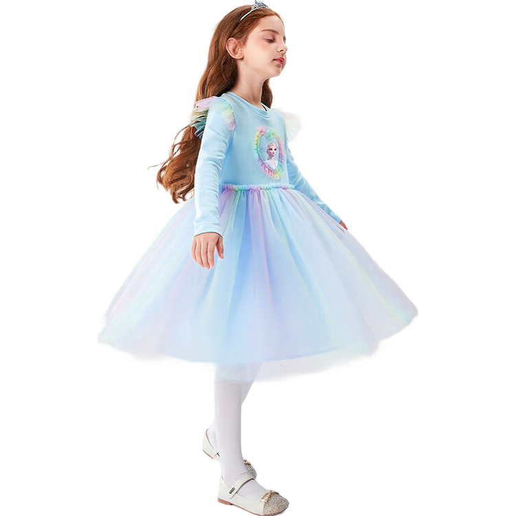 Disney Elsa Princess Dress for Girls, Spring New Style Girls' Dress, Spring And Autumn Children's Princess Dress LX81227, Blue 110