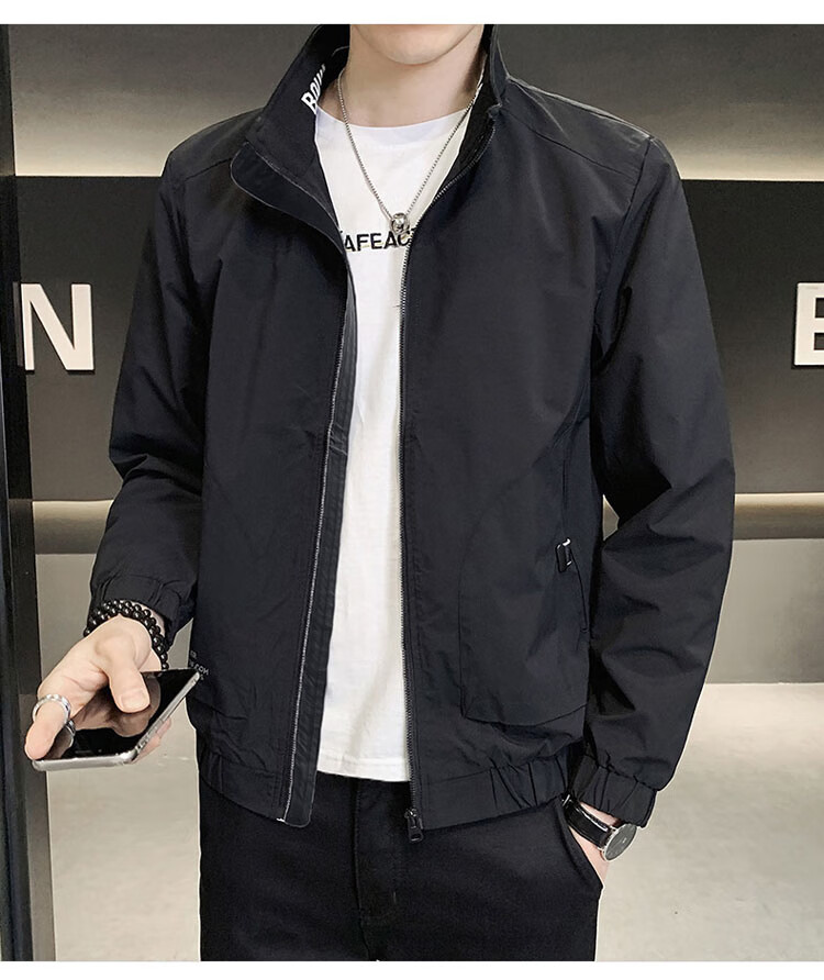 ROMON Men's Spring Casual Jacket Trendy Loose Fit Black XL 19