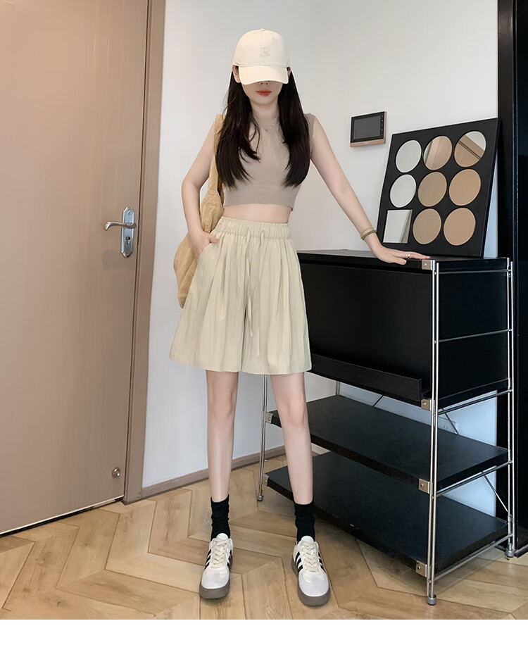 Freedom Style Ice Silk Women's Shorts 2026 Summer New Petite Outerwear Five-Point High Waist Slim Loose Casual Sports Pants 17