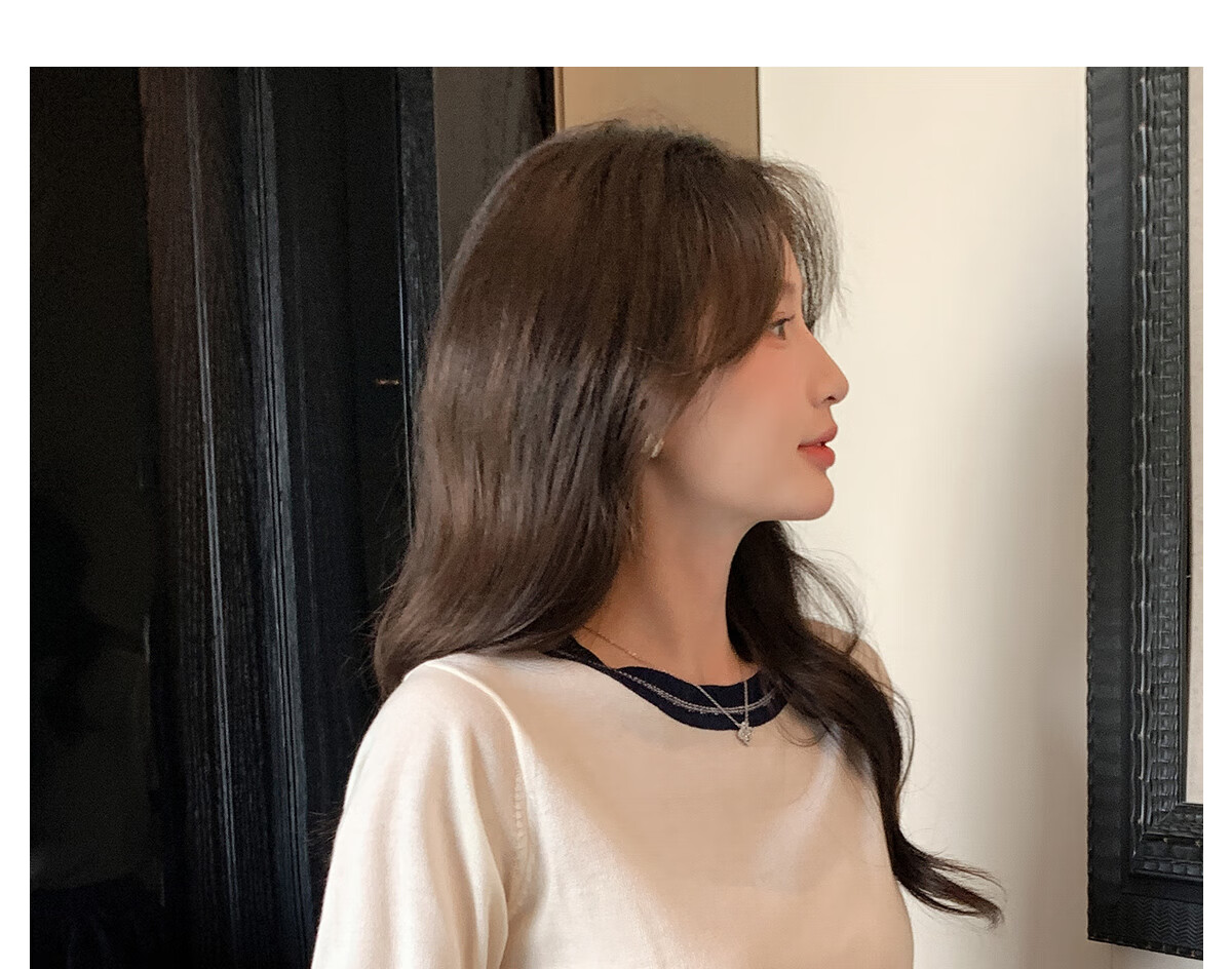 Halo Queen Knitted Short-Sleeve T-Shirt for Women, Round Neck, Contrasting Colors, Fashionable Slimming Top, Contains Wool And Silk, Comfortable Fabric, H52T032 25