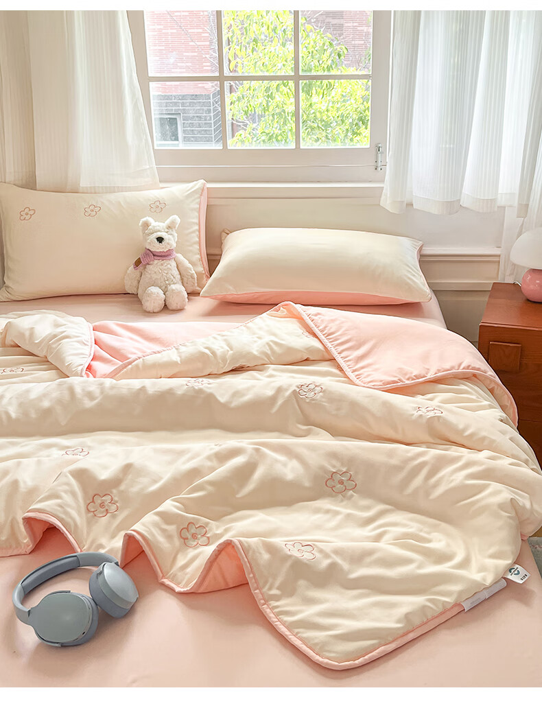 Dushiliren Class A Skin-Friendly Cotton Embroidered Air Conditioning Quilt Four-Piece Set Thin Quilt Home Bedding Set Bed Sheet Duvet Insert, Mountain Gray Cloud Pattern 200*230cm 9