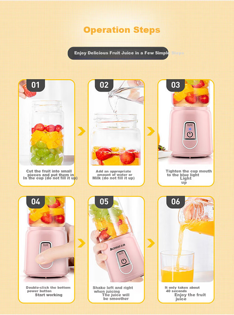 CHIGO Portable Household Juicer Wireless Charging Juice Blender Outdoor Travel Cup 1L Small Ice Crushing Fruit Juicer Birthday Gift M01 23