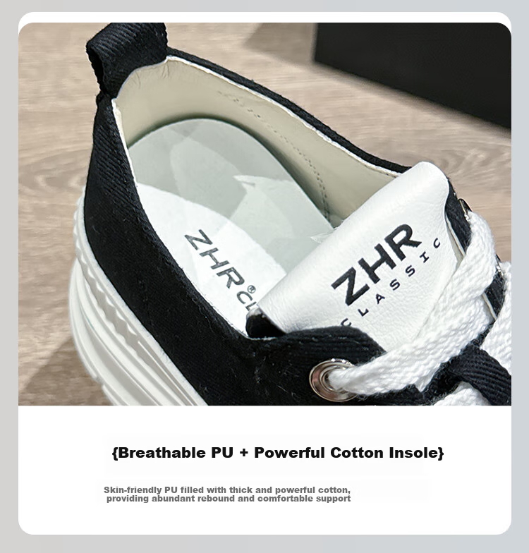 ZHR Canvas Shoes for Women, Lace-Up Thick-Soled Heightening Women's Shoes, Simple Versatile Casual Shoes, QT05 Black, Size 37 7