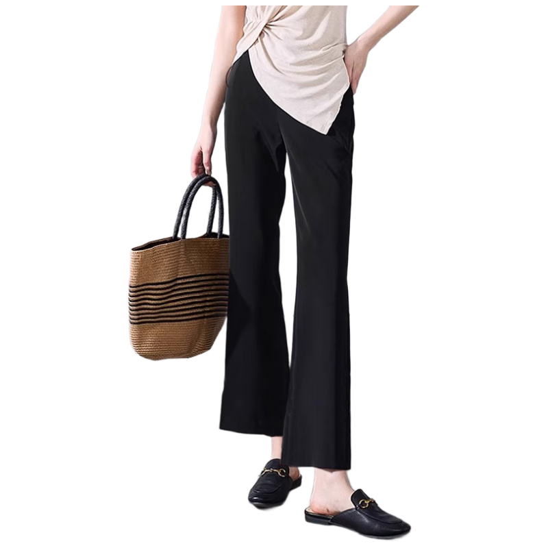 JOYNCLEON Maternity Pants Summer Thin Style Flared No Belly Support Petite Maternity Wear Black XL Jyk181766