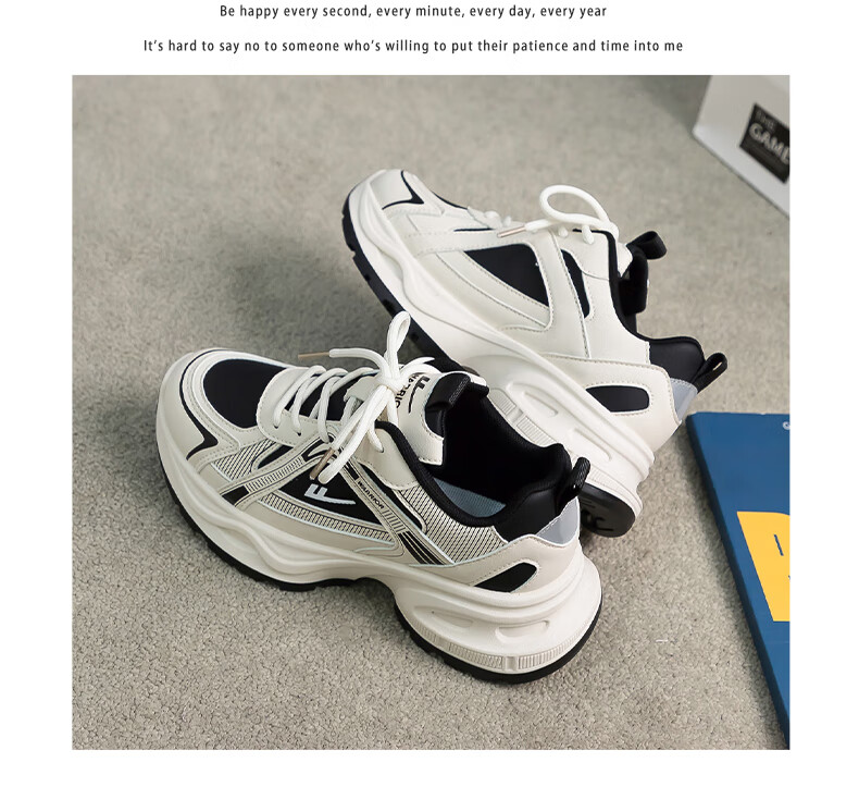 Warrior Women's Sneakers 2026 Spring New Leather Dad Shoes Thick Sole Height Increasing Couple Versatile Running Shoes 19