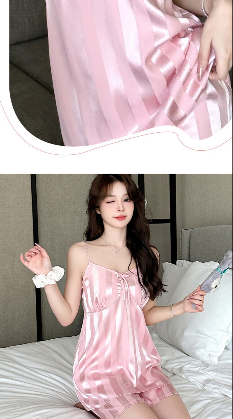 LangSha Women's Pajamas Summer Elegant Smooth Spaghetti Strap Two-Piece Set Wearable Outside Comfortable Pure Desire Loungewear Set 2026 7