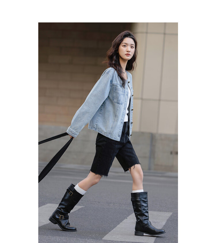 Dme [Single-Neutrality Cloud-Feel Cotton] Spring Korean Style Design Pocket Pressed Line Loose Comfortable Concealing Women's Denim Jacket 4