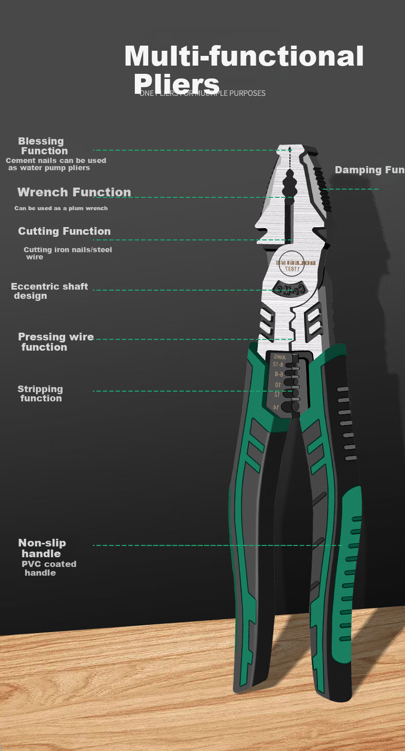 Baolian Steel Wire Pliers, Tiger Pliers, Industrial Labor-Saving Electrician Pliers, Flat-Nose Pliers, Multi-Functional Diagonal Pliers, Needle-Nose Pliers, Hardware Tools 10