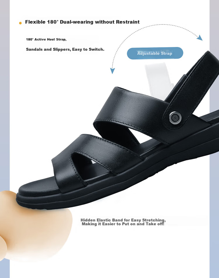 Goldlion Sandals for Men, Breathable Beach Shoes, Casual Outdoor Leather Shoes, 542810036AQF-Black Size 41 5