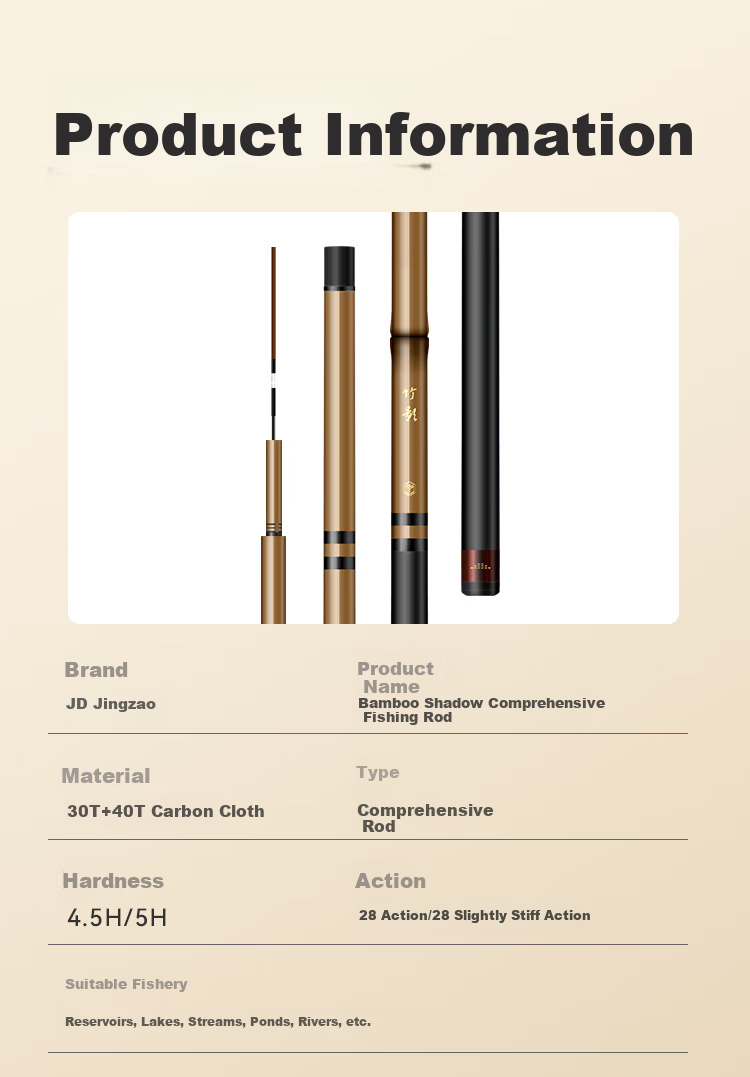 JD Original Bamboo Shadow Small Comprehensive Bamboo Fishing Rod, Handheld Ultra-Hard Lightweight Carbon Fiber Carp And Bighead Carp Rod, Carp Fishing Pole, 4.5m 10