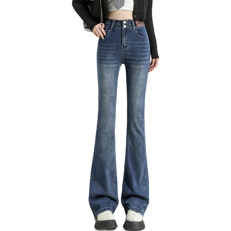 Pierre Cardin Women's Jeans, Summer High-Waisted, Butt-Lifting, Casual Loose-Fitting, Height-Enhancing, Slimming, Slightly Flared Pants, Vintage Blue, XS