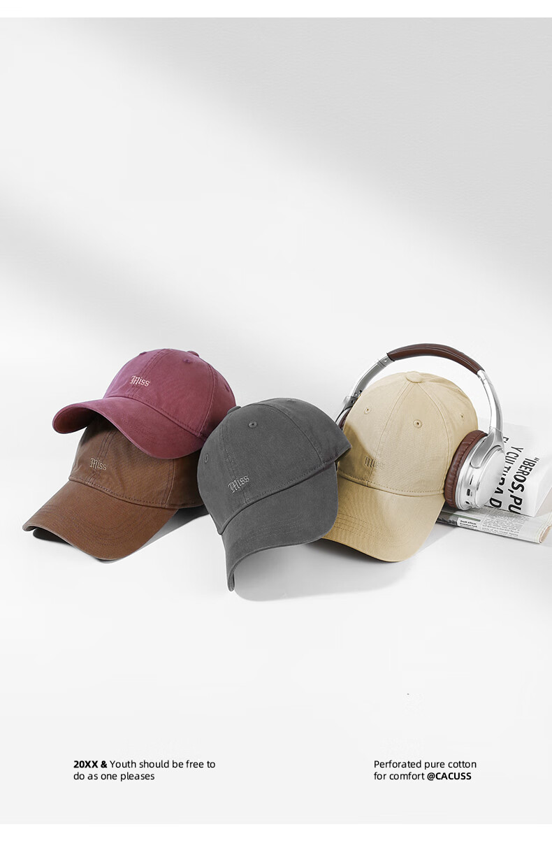 CACUSS Unisex Baseball Cap Fashion Simple Casual Letter Embroidery Duckbill Hat Large Head Circumference Face Slimming Rock Gray 3