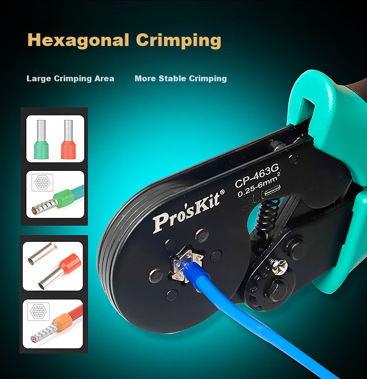 Pro'sKit CP-463G Self-Adjusting European Tube Terminal Crimping Pliers, Professional Electrician Wire Crimping Tool (Hexagonal) 5