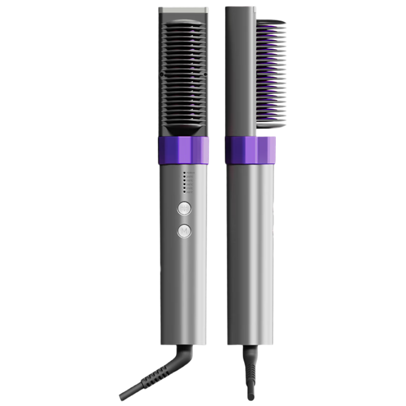 Jindao Straight Hair Brush with Plasma Ion Inner Curling Iron for High Crown Volume, Cornet Hair Clip, Frizzy Hair Improvement, Straightening Iron Brush, Plug-In Model KD3821, Purple, Portable, Mid-Autumn Festival Gift, Birthday Present