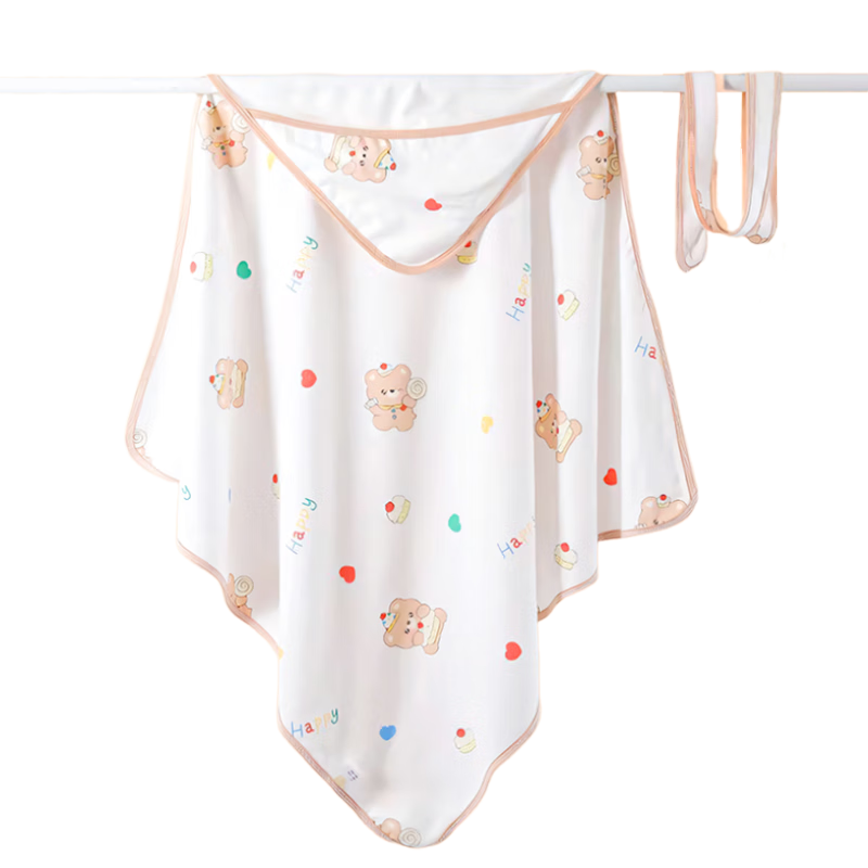 9I9 Baby Swaddle Blanket, Newborn Wrap, Pure Cotton Swaddle Cloth, Children's Blanket with Hood, Heart Bear Design, 85cm