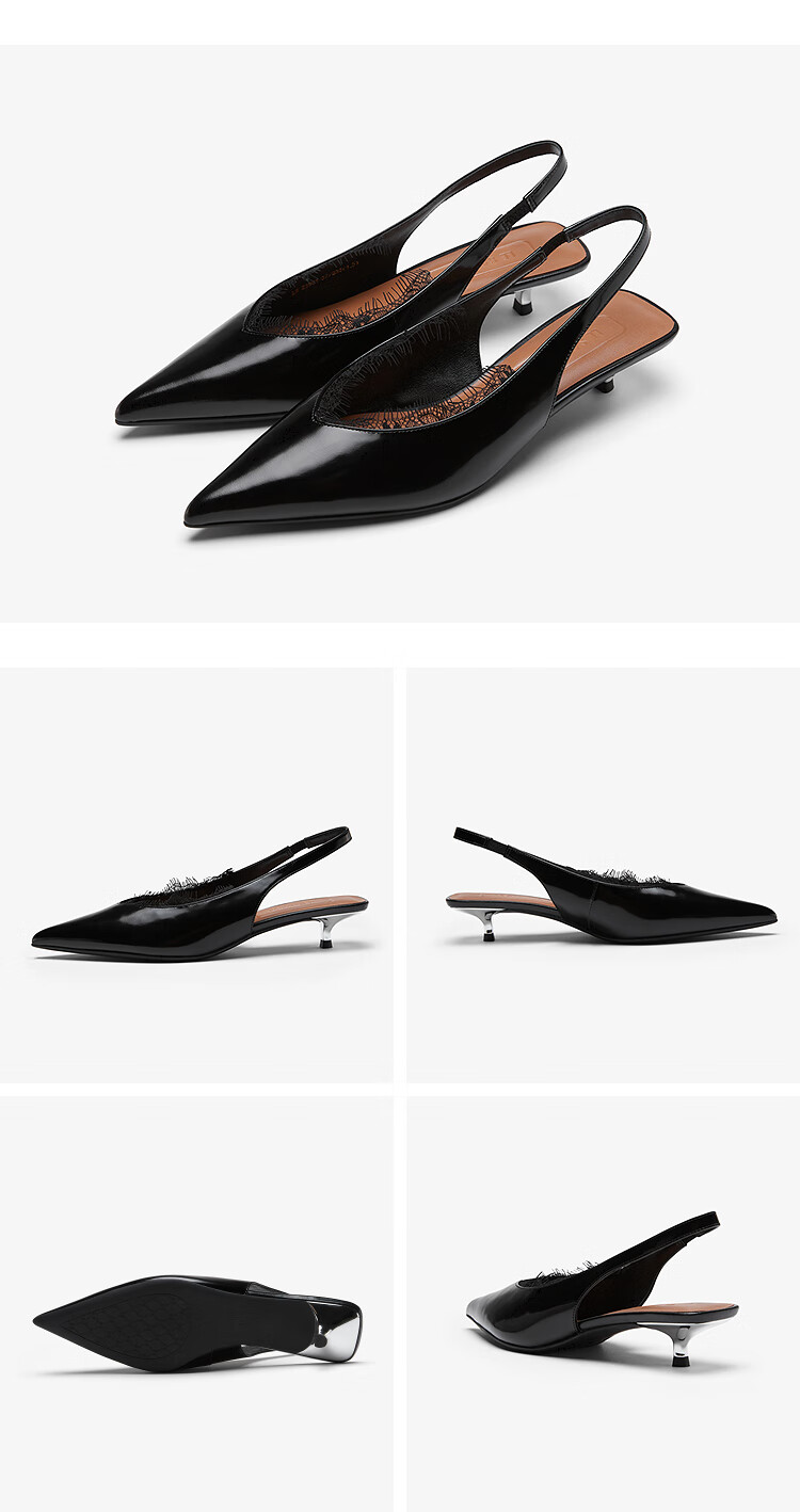 Le Saunda Romantic Queen Pointed Toe Kitten Heel Backless Sandals Women 32501 Truffle Black BKL 37 12